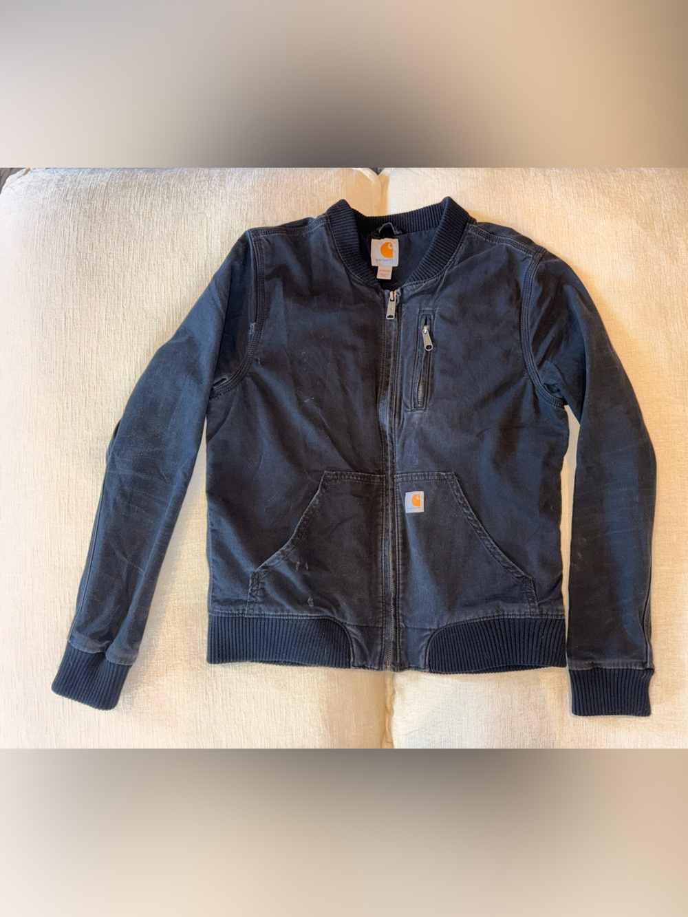 Carhartt Navy Zip-Front Work Jacket with Ribbed Collar